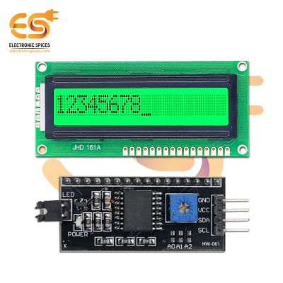 Combo of IIC or I2C Serial Interface Adapter Module with 16 x 1 Yellow/Green Color LCD Display
